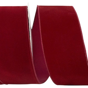 Cinta de terciopelo, BURDEOS, 4 pulgadas, borde de alambre a juego, rollo de 25 yardas, borde de alambre, interior/exterior