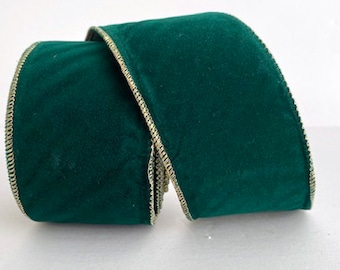 Velvet Ribbon, Green/Gold, 2 1/2 Inch, Wire Edge, 25-YDS, Indoor/Outdoor