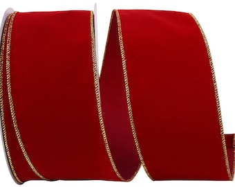 Velvet Ribbon, Antique Red/Gold, 6 Inch, Wire Edge, 25-YDS, Indoor/Outdoor