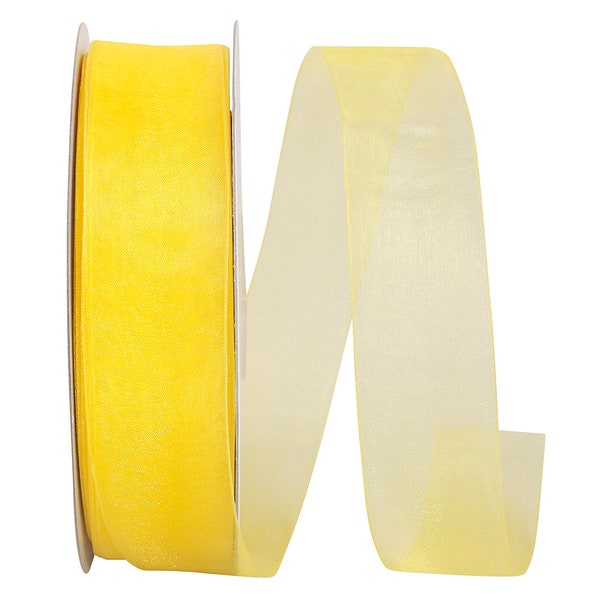 Chiffon Mono Sheer Ribbon, Yellow, 1 1/2 Inch, 100-YDS