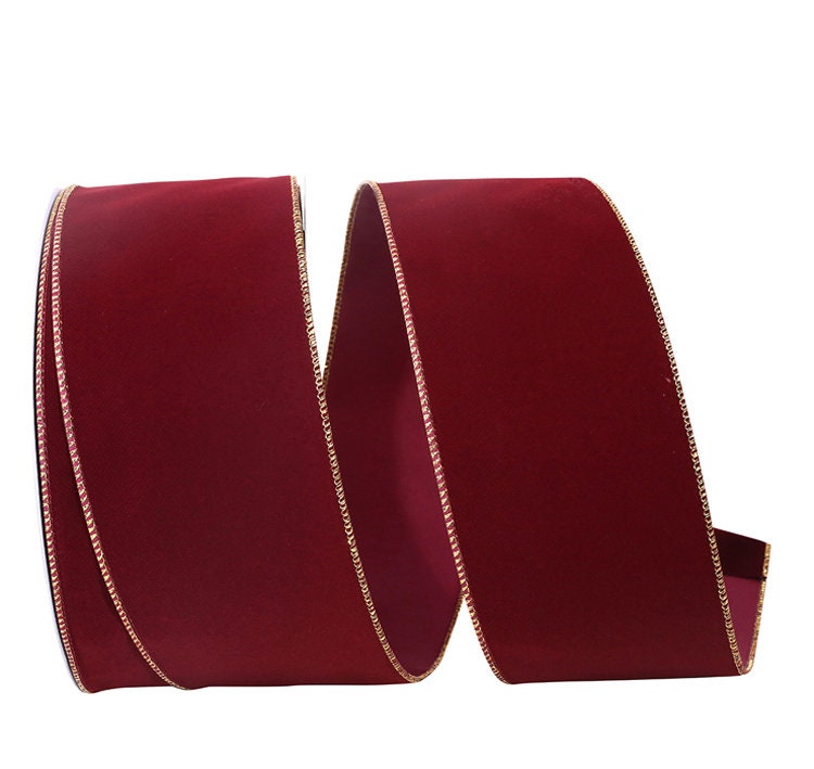 Burgandy/Gold Double Sided Wired Velvet 4 Ribbon 5 Yards