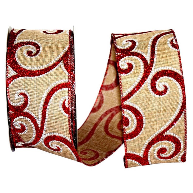 5 Yds Ivory Gold Glitter Paisley Wired Ribbon 1 1//2/"W