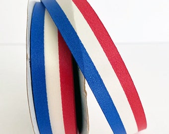 Patriotic Stripe, Acetate Ribbon, Red/White/Blue, 7/8 Inch, 50-YDS, Cut Edge