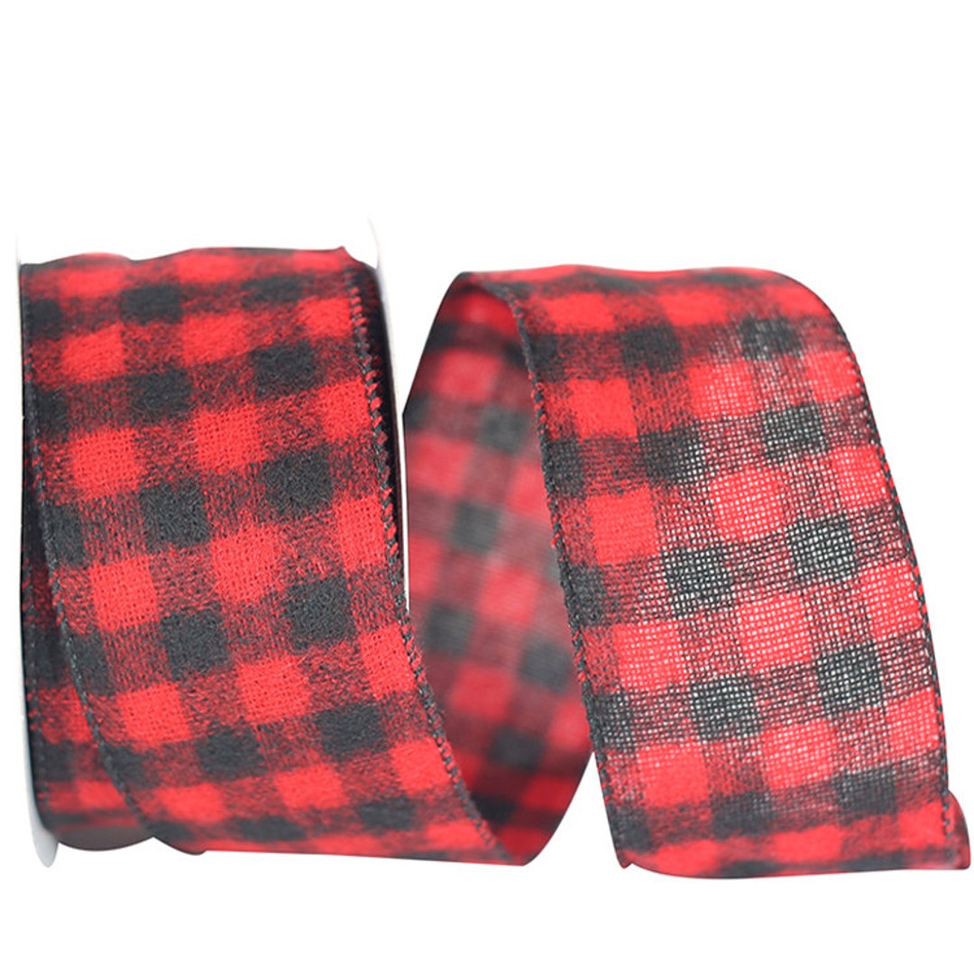 Buffalo Flannel Ribbon, Red/black, 2 1/2 Inch, 10-YDS, Wire