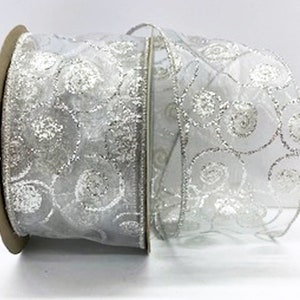 Glisten Sheer Ribbon, Silver, 2 1/2 Inch, 20-YDS, Wire Edge