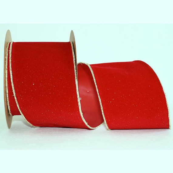 Christmas Velvet Ribbon Wired Edge, 2-1/2-inch, 10-yard Red/gold 