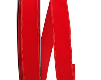 Velvet Ribbon, Red, 1 3/8 Inch, Matching Wire Edge, 25-YDS, Indoor/Outdoor