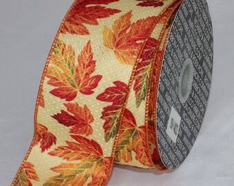 Fall Acorn Ribbon, 1vory, 2 1/2 Inch, 20-YDS, Wire Edge