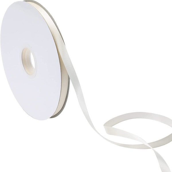 Double Face Satin Ribbon, Antique White, 3/8 Inch, 50-YDS, Woven Edge
