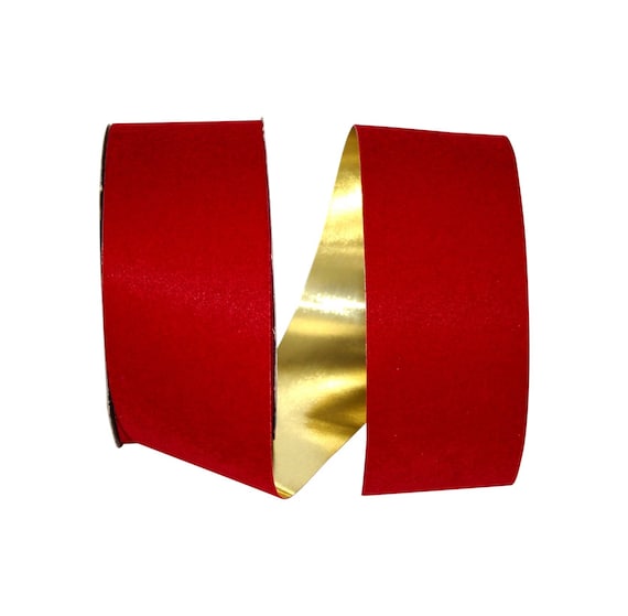 Velvet Ribbon W/ Gold Metallic Back, Antique Red, 2 1/2 Inch, 25-YDS 