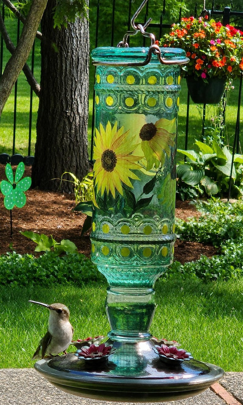 Vintage Style Glass Hummingbird Feeder | Garden Decor, Easy to clean, Copyrighted 2026 image 9