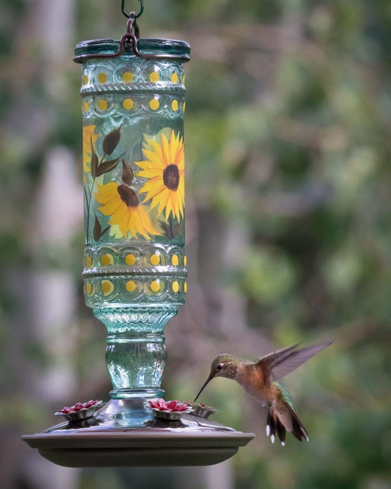 Antique Glass Hummingbird Feeder | Vintage Bird Feeder | Garden Decor