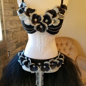 Dark Angelic showgirl, bedazzled bra and tutu