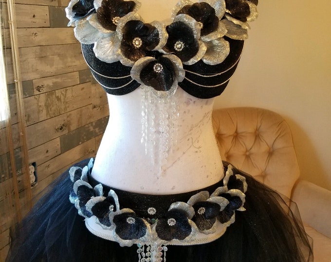Dark Angelic showgirl, bedazzled bra and tutu