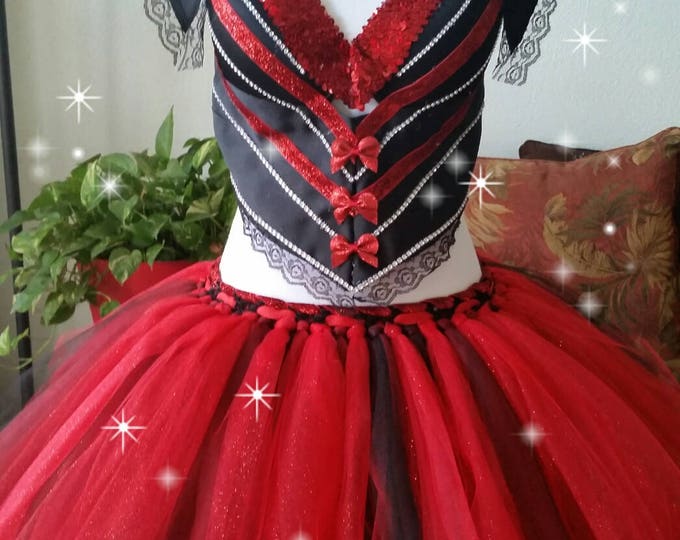 Harley Quinn Bedazzled bra, black tie "affair" with two different  tutu skirts