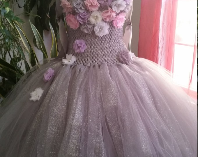soft gray gown, tutu, tea length brides maid