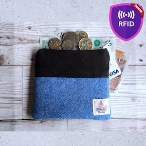Handgefertigte Geldbörse aus Harris Tweed mit RFID-gefüttertem Leder
