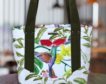 Handmade Canvas Shoulder Bag, Birds from the Tropics Design, Gift For Her