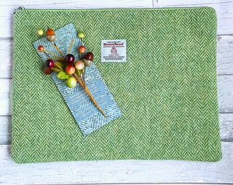 Harris Tweed Laptop Case, Lawn Green & Oatmeal Tweed, Custom Made to Fit Your Laptop, Gift for Birthday