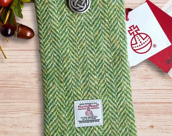 Lawn Green and Oatmeal Herringbone  Harris Tweed Mobile Phone Case -  iPhone, or Android phone custom made to fit