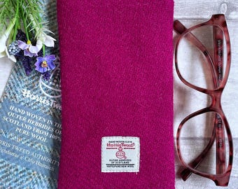 Ladies Glasses Case, Bright Pink Harris Tweed, Protect your Glasses, Gift for  Her