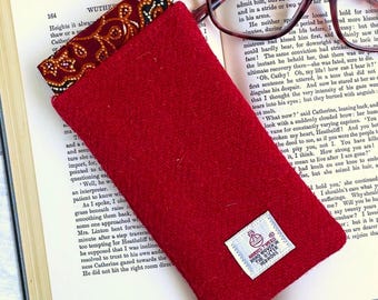 Harris Tweed Glasses Case, Plain Red Tweed Gift for Her