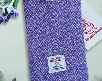 Custodia per cellulare in tweed Harris a spina di pesce lilla e rosa fatta a mano - iPhone o telefono Android realizzata su misura per adattarsi
