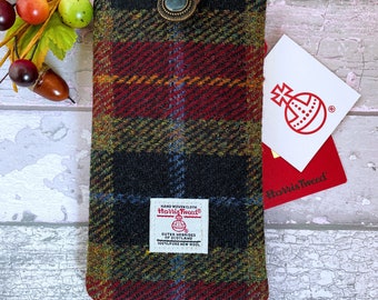 Harris Tweed Phone Wallet, in Olive, Claret and Charcoal Plaid Tweed, made for iPhones and Android Phones, Custom Made to Fit, Gift for him