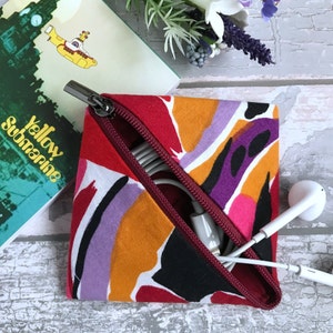 Portefeuille avec écouteurs, pratique pour les sachets de thé, tissu vintage des années 70, design abstrait lumineux, cadeau tendance, parfait pour votre sac à main,
