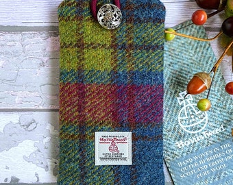 Handmade Claret, Chartreuse & Cobalt Blue Plaid  Harris Tweed Mobile Phone Case -  iPhone, or Android phone custom made to fit