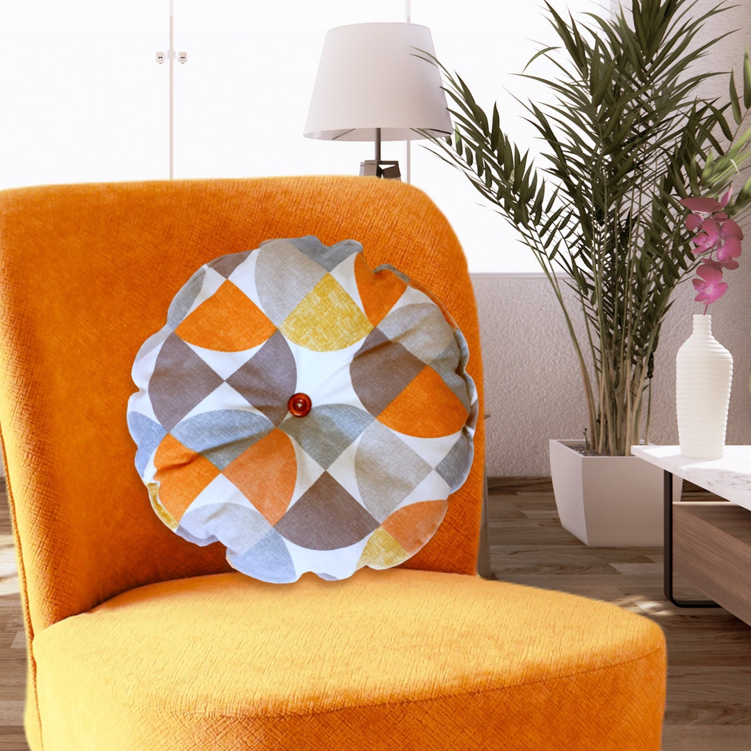 Single Handmade Round Seat Cushionretro Style Blue Orange Etsy Australia