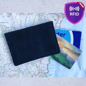 Porta carte, finta pelle scamosciata blu scuro, carte di credito, carte di debito, carte di viaggio, patente di guida