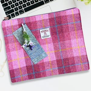 Harris Tweed Laptop Case, Handmade in Beautiful Pink Plaid Harris Tweed, Special Gift for Her