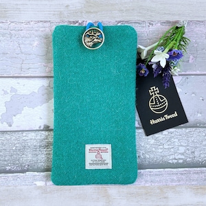 Handmade Harris Tweed Phone Case in Jade Green Tweed, For Iphone and Android phones, Custom Made to Fit Your Phone, Gift for Her
