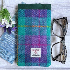 Handmade Harris Tweed Glasses  Heather and Jade Green Plaid, Protect your Glasses, A Birthday Gift