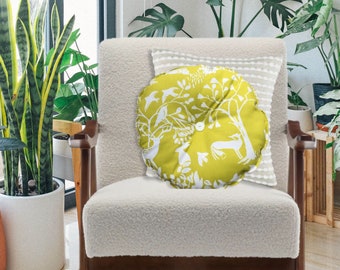 Coussin d'assise rond simple de style comté, motif boisé vert chartreuse, pour chaises de salle à manger, tabourets de bar et ensembles de bistrot, cadeau pour une nouvelle maison