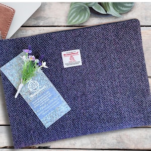 Harris Tweed Laptop Case, Cobalt Blue Herringbone Tweed, Custom Made to Fit Your Laptop, Gift for Birthday