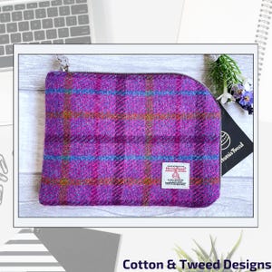 Borsa per laptop Harris Tweed, tweed scozzese rosa e mélange, regalo per lei