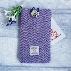 Handmade Lilac and Pink Herringbone Harris Tweed Mobile Phone Case - iPhone, or Android phone custom made to fit