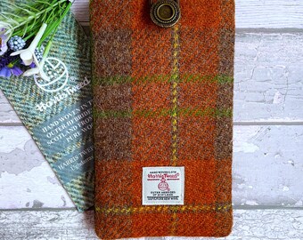 Harris Tweed Phone Wallet, in Russet Plaid Tweed, made for iPhones and Android Phones, Custom Made to Fit, Gift for him