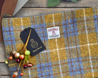 Handmade Harris Tweed Laptop Case, Shades of Mustard and Sky Blue Plaid, Custom Made to Fit Your Laptop, New Job Gift
