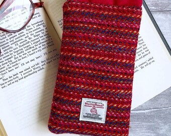 Harris Tweed Glasses Case, Red, Blue & Yellow Striped Harris Tweed, Gift for  Her