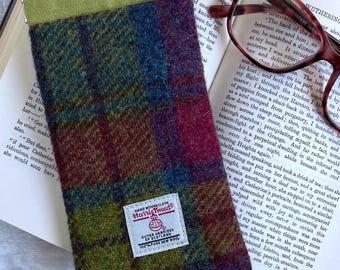 Harris Tweed Glasses  Case, Blue, Claret and Sage Plaid, A Scottish Gift