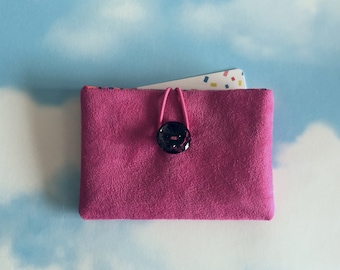 Gift Card Pouch, Pink Faux Suede Card Holder, Debit Card, Credit Card Wallet, Birthday Gift For Her