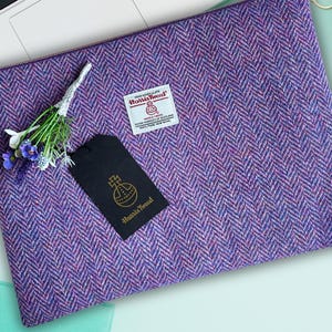 Funda para portátil, Harris Tweed, diseño de espiga rosa y jaspeado, hecha a medida, regalo para mamá