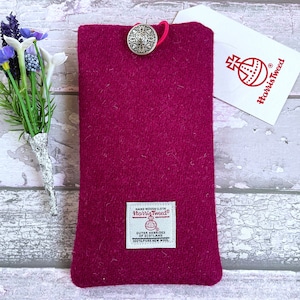 Handgefertigte Harris Tweed Handyhülle in Kirschrosa, für iPhone oder Android Custom Made to Fit, Geschenk für Mama