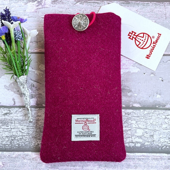 Cherry Pink Harris Tweed Mobile Case, for iPhone, or Android Custom Made to Fit, Gift for Mum