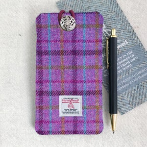 Handmade Gift, Phone Case, Pink Lilac & Orange Plaid Harris Tweed with a plain Cherry Tweed Back, iPhone, Android Phones, Custom Made To Fit