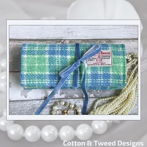Jewellery Organiser, Sky Blue, Mint and Ivory Plaid Harris Tweed, Perfect Clutch Bag  when Travelling, Unique Gift for Women