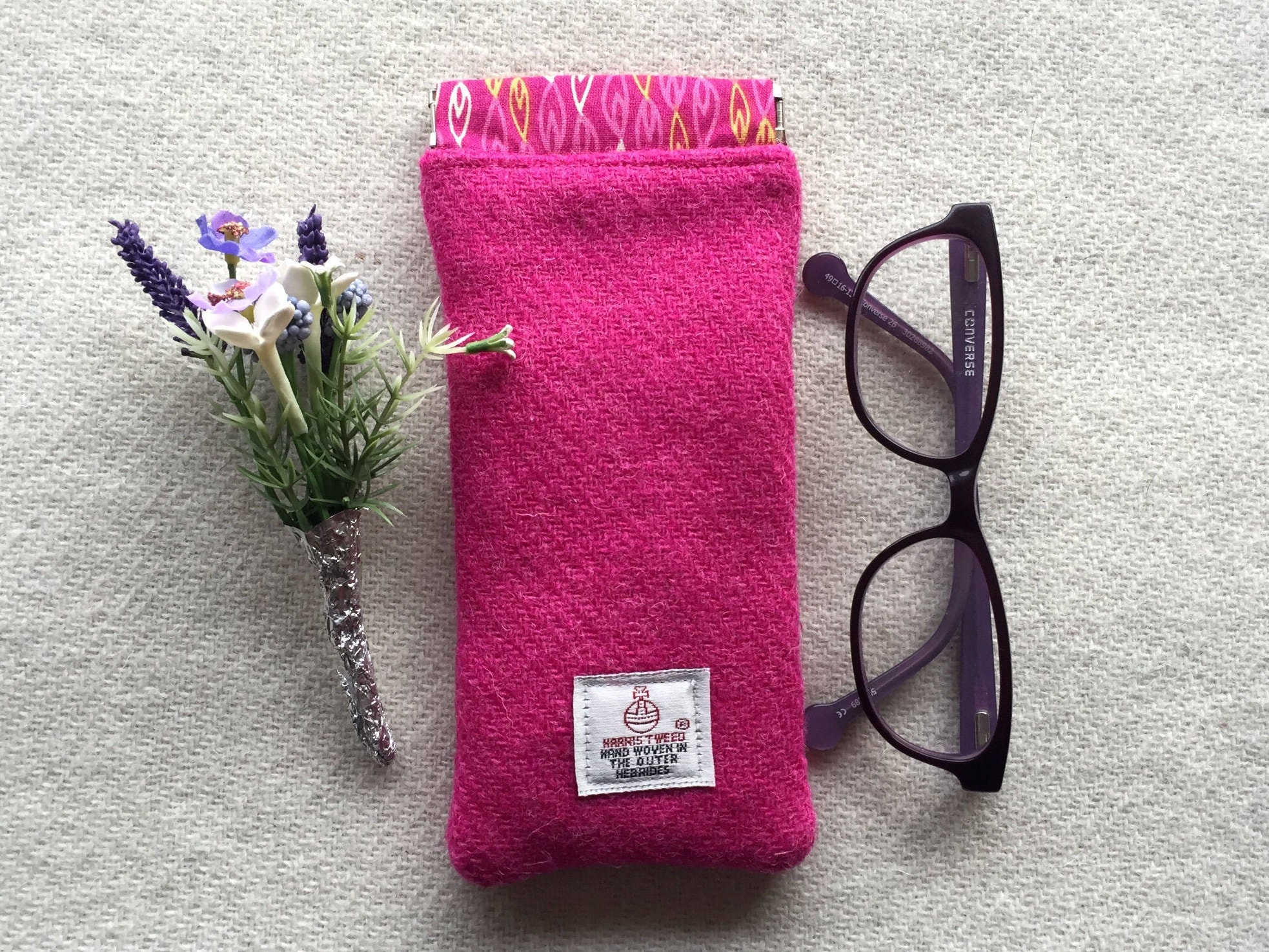 Ladies Glasses Case Bright Pink Harris Tweed Protect your Etsy